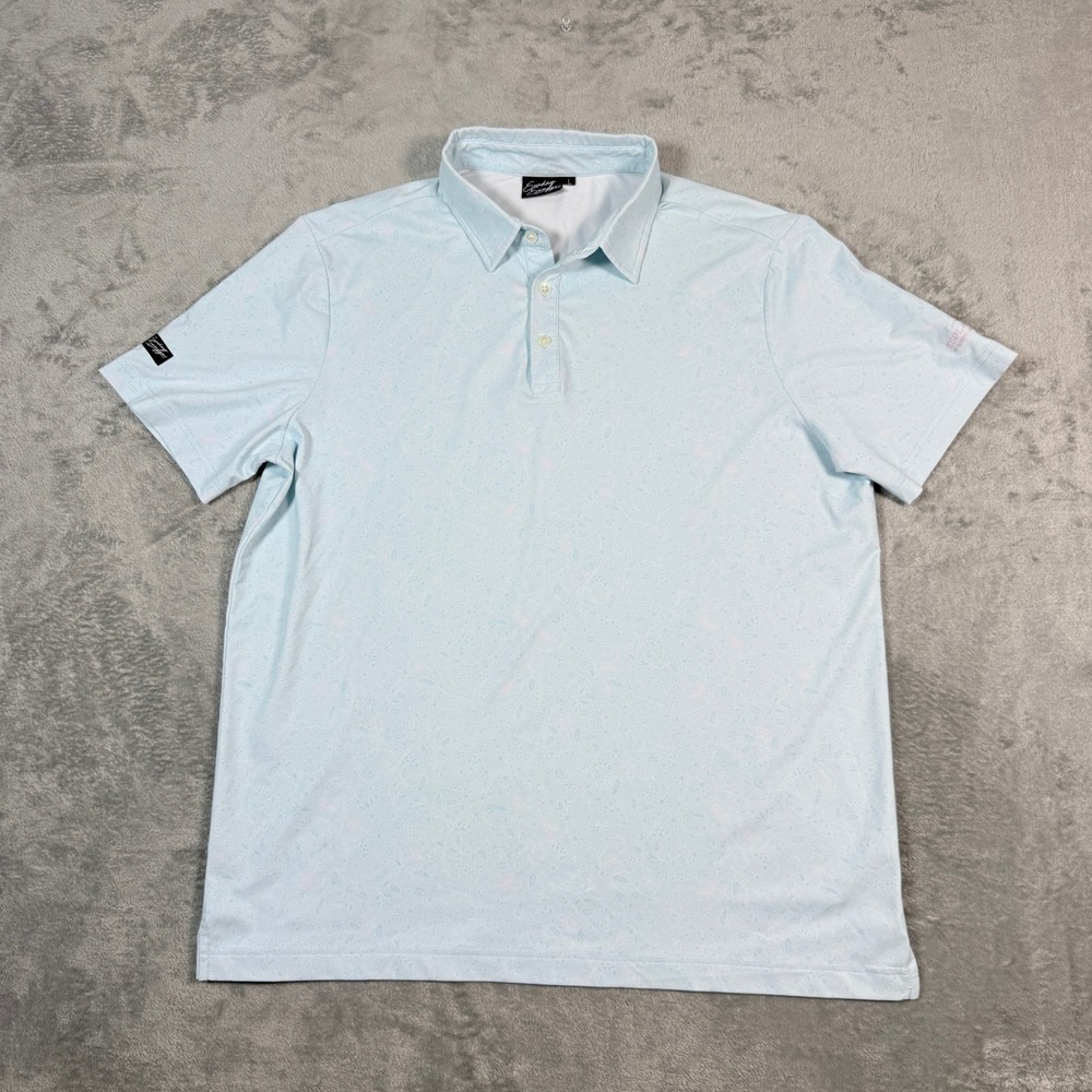 Sunday Swagger Mens Large Polo Shirt Blue Floral Paisley AOP Golf Esplanade